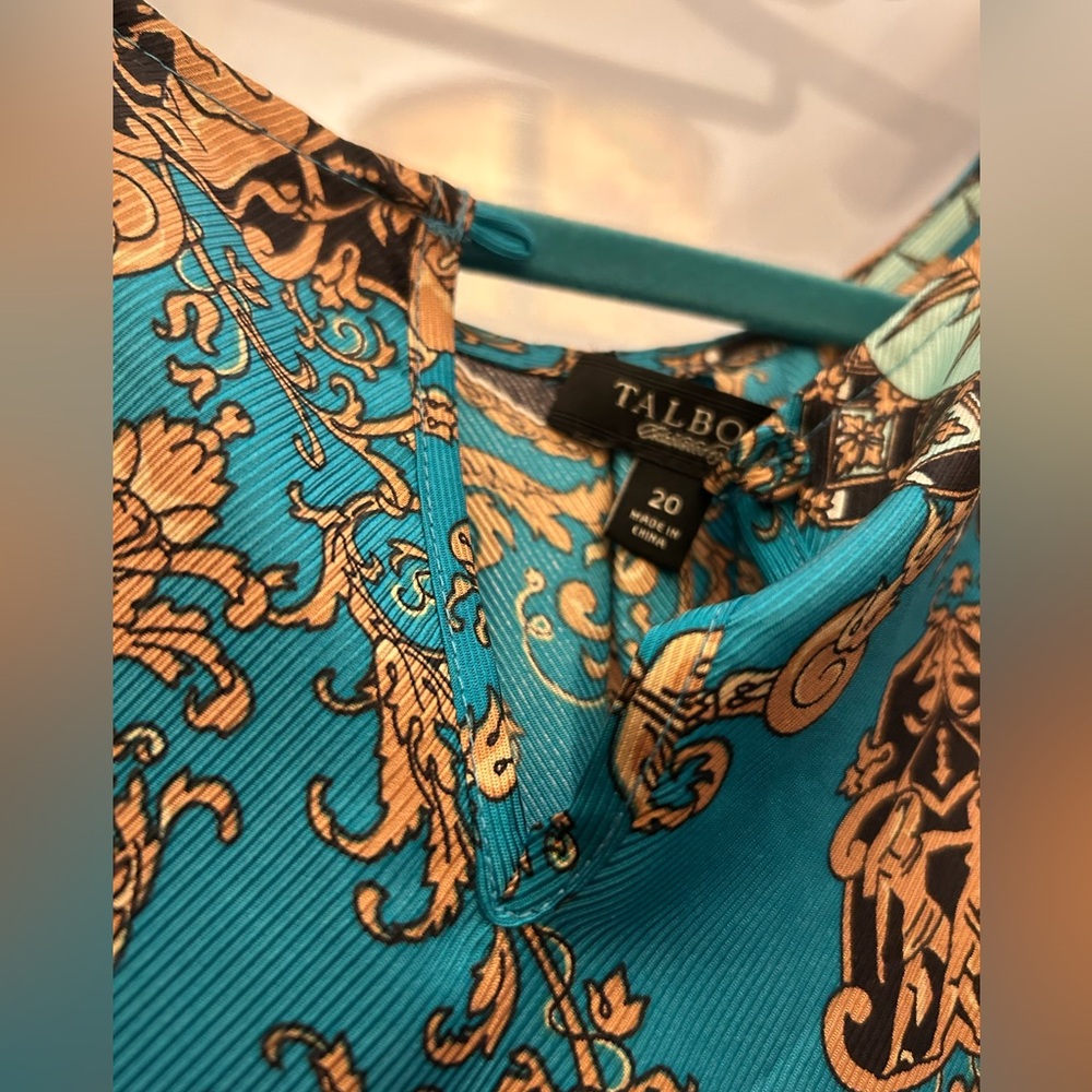 Talbots NWOT Silk File Top Zodiac Print sz 20 sleeveless turquoise, gold, white - Picture 14 of 15